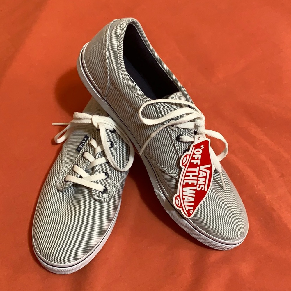 Vans with very small blue and white stripes